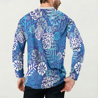 Blue Aloha Hawaiian Button Sweatshirt Monstera Hibiscus Tropical Pattern LT19 - Polynesian Pride
