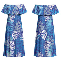 Blue Aloha Hawaiian Couples Matching Off Shoulder Maxi Dress and Hawaiian Shirt Monstera Hibiscus Tropical Pattern LT19 - Polynesian Pride