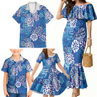 Blue Aloha Hawaiian Family Matching Mermaid Dress and Hawaiian Shirt Monstera Hibiscus Tropical Pattern LT19 - Polynesian Pride