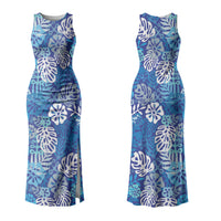 Blue Aloha Hawaiian Family Matching Tank Maxi Dress and Hawaiian Shirt Monstera Hibiscus Tropical Pattern LT19 Mom's Dress Blue - Polynesian Pride