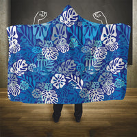 Blue Aloha Hawaiian Hooded Blanket Monstera Hibiscus Tropical Pattern LT19 - Polynesian Pride