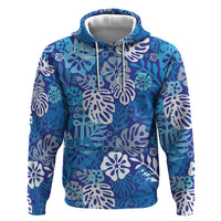 Blue Aloha Hawaiian Hoodie Monstera Hibiscus Tropical Pattern LT19 Pullover Hoodie Blue - Polynesian Pride