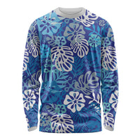 Blue Aloha Hawaiian Long Sleeve Shirt Monstera Hibiscus Tropical Pattern LT19 Unisex Blue - Polynesian Pride