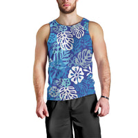 Blue Aloha Hawaiian Men Tank Top Monstera Hibiscus Tropical Pattern LT19 - Polynesian Pride
