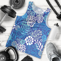 Blue Aloha Hawaiian Men Tank Top Monstera Hibiscus Tropical Pattern LT19 - Polynesian Pride