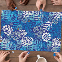 Blue Aloha Hawaiian Puzzle Monstera Hibiscus Tropical Pattern LT19 - Polynesian Pride