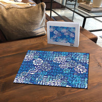 Blue Aloha Hawaiian Puzzle Monstera Hibiscus Tropical Pattern LT19 - Polynesian Pride