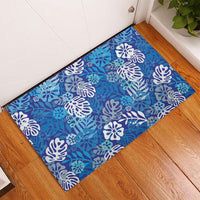 Blue Aloha Hawaiian Rubber Doormat Monstera Hibiscus Tropical Pattern LT19 - Polynesian Pride