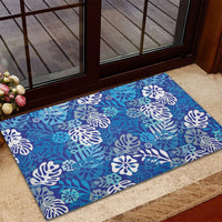 Blue Aloha Hawaiian Rubber Doormat Monstera Hibiscus Tropical Pattern LT19 - Polynesian Pride