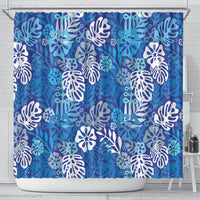 Blue Aloha Hawaiian Shower Curtain Monstera Hibiscus Tropical Pattern LT19 - Polynesian Pride