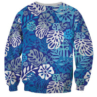Blue Aloha Hawaiian Sweatshirt Monstera Hibiscus Tropical Pattern LT19 - Polynesian Pride