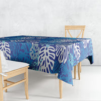 Blue Aloha Hawaiian Tablecloth Monstera Hibiscus Tropical Pattern LT19 - Polynesian Pride