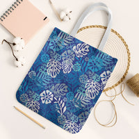 Blue Aloha Hawaiian Tote Bag Monstera Hibiscus Tropical Pattern LT19 White Strap One Size Blue - Polynesian Pride