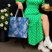 Blue Aloha Hawaiian Tote Bag Monstera Hibiscus Tropical Pattern LT19 - Polynesian Pride