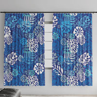 Blue Aloha Hawaiian Window Curtain Monstera Hibiscus Tropical Pattern LT19 With Hooks Blue - Polynesian Pride