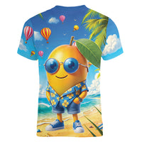 Funny Hawaii Mango Women V-Neck T-Shirt Tropical Summer Beach Mascot Vacation LT19 - Polynesian Pride