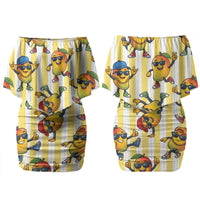 Funny Hawaii Mango Hip Hop Cartoon Couples Matching Off Shoulder Short Dress and Hawaiian Shirt Summer Beach Party LT19 - Polynesian Pride