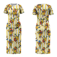 Funny Hawaii Mango Hip Hop Cartoon Family Matching Short Sleeve Bodycon Dress and Hawaiian Shirt Summer Beach Party LT19 Mom's Dress Yellow - Polynesian Pride
