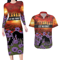Personalised ANZAC Day Couples Matching Long Sleeve Bodycon Dress and Hawaiian Shirt Remembering the Animals of War