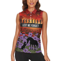 Personalised ANZAC Day Women Sleeveless Polo Shirt Remembering the Animals of War
