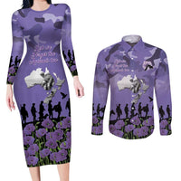 ANZAC Day Couples Matching Long Sleeve Bodycon Dress and Long Sleeve Button Shirt Lest We Forget the Animals Too