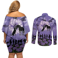 ANZAC Day Couples Matching Off Shoulder Short Dress and Long Sleeve Button Shirt Lest We Forget the Animals Too