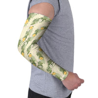 Hawaiian Pikake Maile Lei Arm Sleeves Tiare Hibiscus Kalo Palapalai Leaf Beige LT19 - Polynesian Pride