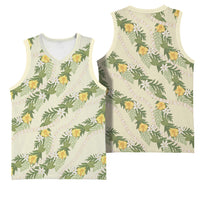 Hawaiian Pikake Maile Lei Basketball Jersey Tiare Hibiscus Kalo Palapalai Leaf Beige LT19 - Polynesian Pride