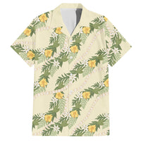 Hawaiian Pikake Maile Lei Hawaiian Shirt Tiare Hibiscus Kalo Palapalai Leaf Beige
