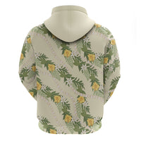 Hawaiian Pikake Maile Lei Hoodie Tiare Hibiscus Kalo Palapalai Leaf Beige LT19 - Polynesian Pride