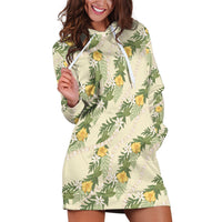 Hawaiian Pikake Maile Lei Hoodie Dress Tiare Hibiscus Kalo Palapalai Leaf Beige