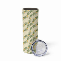 Hawaiian Pikake Maile Lei Skinny Tumbler Tiare Hibiscus Kalo Palapalai Leaf Beige