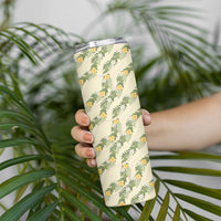 Hawaiian Pikake Maile Lei Skinny Tumbler Tiare Hibiscus Kalo Palapalai Leaf Beige