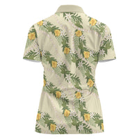 Hawaiian Pikake Maile Lei Women Polo Shirt Tiare Hibiscus Kalo Palapalai Leaf Beige