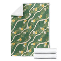 Hawaiian Pikake Maile Lei Blanket Tiare Hibiscus Kalo Palapalai Leaf Green LT19 - Polynesian Pride
