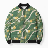 Hawaiian Pikake Maile Lei Bomber Puffer Jacket Tiare Hibiscus Kalo Palapalai Leaf Green LT19 Unisex Green - Polynesian Pride