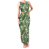 Hawaiian Pikake Maile Lei Family Matching Tank Maxi Dress and Hawaiian Shirt Tiare Hibiscus Kalo Palapalai Leaf Green LT19 Mom's Dress Green - Polynesian Pride