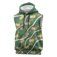 Hawaiian Pikake Maile Lei Sleeveless Hoodie Tiare Hibiscus Kalo Palapalai Leaf Green