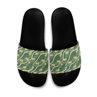 Hawaiian Pikake Maile Lei Slide Sandals Tiare Hibiscus Kalo Palapalai Leaf Green