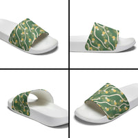Hawaiian Pikake Maile Lei Slide Sandals Tiare Hibiscus Kalo Palapalai Leaf Green