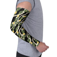 Hawaiian Pikake Maile Lei Arm Sleeves Tiare Hibiscus Kalo Palapalai Leaf Black