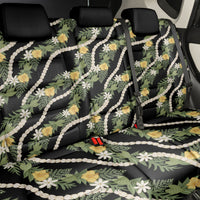 Hawaiian Pikake Maile Lei Back Car Seat Cover Tiare Hibiscus Kalo Palapalai Leaf Black