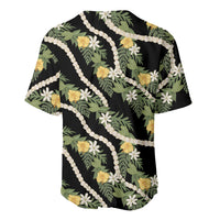 Hawaiian Pikake Maile Lei Baseball Jersey Tiare Hibiscus Kalo Palapalai Leaf Black
