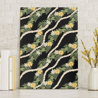 Hawaiian Pikake Maile Lei Canvas Wall Art Tiare Hibiscus Kalo Palapalai Leaf Black LT19 Without Frame Black - Polynesian Pride