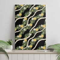 Hawaiian Pikake Maile Lei Canvas Wall Art Tiare Hibiscus Kalo Palapalai Leaf Black LT19 - Polynesian Pride