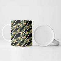 Hawaiian Pikake Maile Lei Ceramic Mug Tiare Hibiscus Kalo Palapalai Leaf Black
