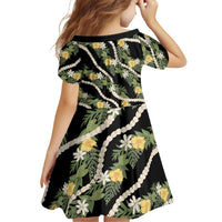 Hawaiian Pikake Maile Lei Family Matching Short Sleeve Bodycon Dress and Hawaiian Shirt Tiare Hibiscus Kalo Palapalai Leaf Black LT19 - Polynesian Pride