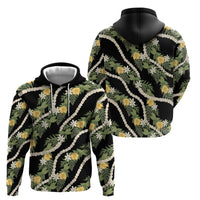 Hawaiian Pikake Maile Lei Hoodie Tiare Hibiscus Kalo Palapalai Leaf Black LT19 - Polynesian Pride
