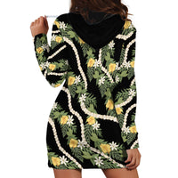 Hawaiian Pikake Maile Lei Hoodie Dress Tiare Hibiscus Kalo Palapalai Leaf Black