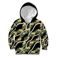 Hawaiian Pikake Maile Lei Kid Hoodie Tiare Hibiscus Kalo Palapalai Leaf Black